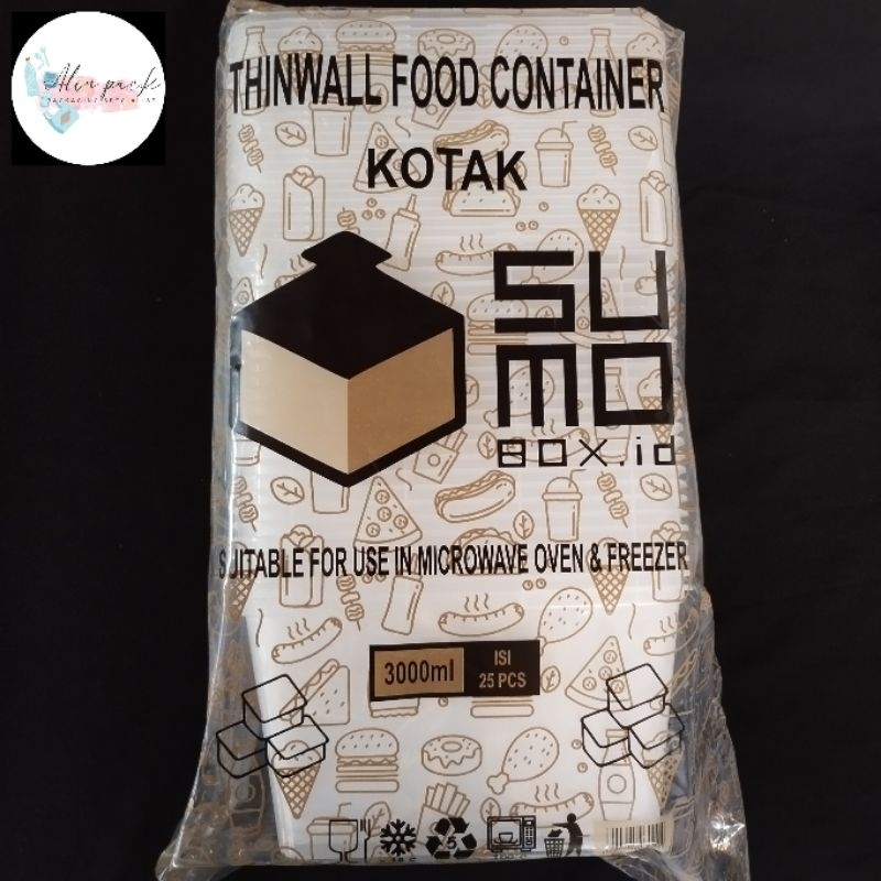 Jual [25 SET] Thinwall 3000Ml Square Sumobox | Kotak Makan Plastik ...