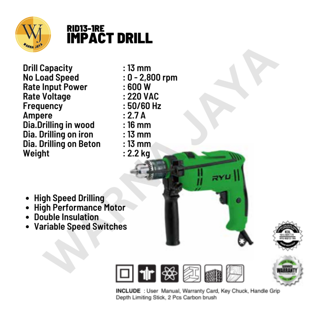 Jual RYU Impact Drill RID13-1RE / Mesin Bor Beton, Besi & Kayu | Shopee ...