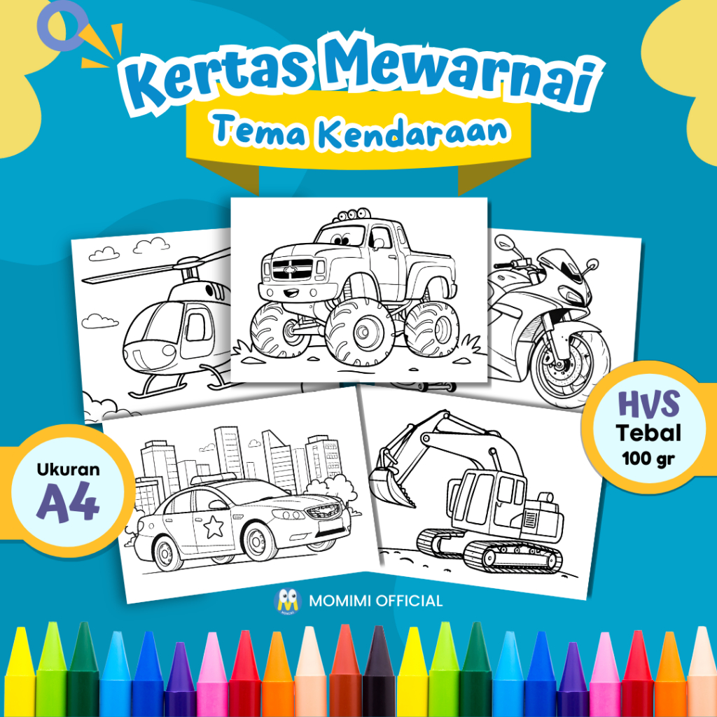 Jual KERTAS MEWARNAI ANAK TEMA KENDARAAN / KERTAS GAMBAR MEWARNAI UNTUK