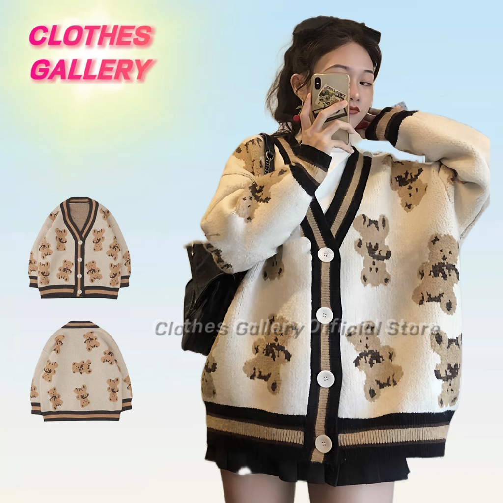 Jual ClothesGallery Cardigan Cute V Neck Cardigan Rajut Motif Tedy Bear ...