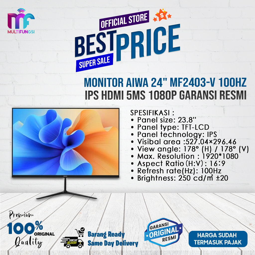 Jual Monitor Aiwa 24" MF2403-V 100Hz IPS HDMI 5ms 1080p Garansi Resmi ...