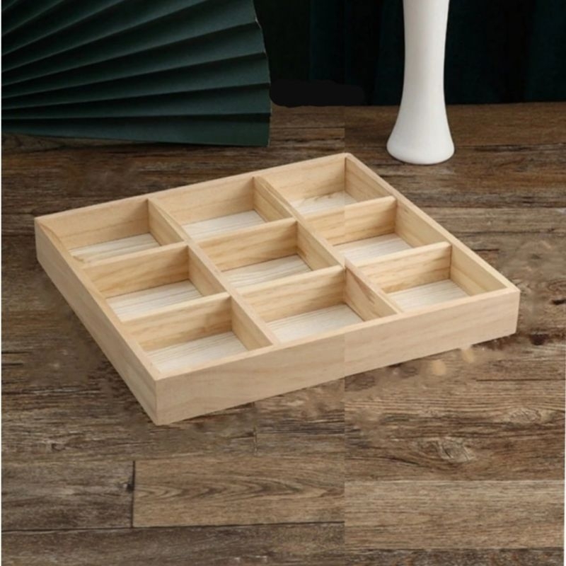 Jual kotak perhiasan, kotak kayu skat 9 kotak, wooden display tray ...