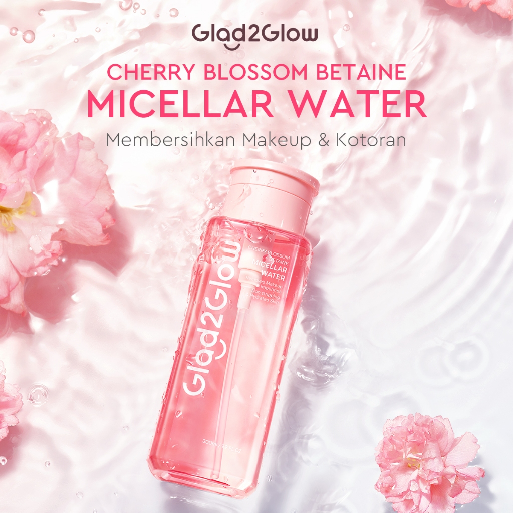 Jual Glad2Glow Cherry Blossom Betaine Micellar Water130ml/300ml Pembersih Wajah Make Up Remover