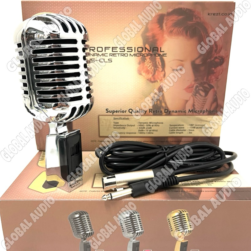 Jual Mic Kabel Condenser Retro Krezt K45 CLS Silver Original Microphone Cable Dynamic Vocal