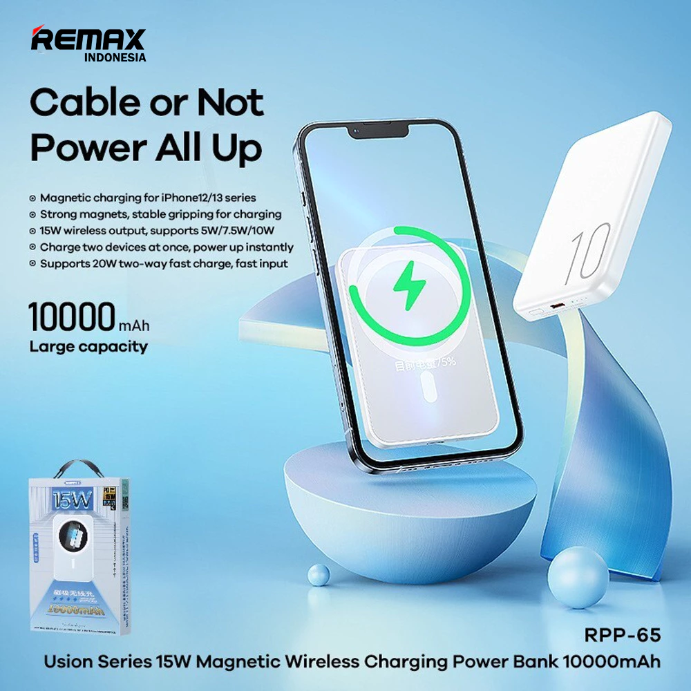 Remax Powerbank 10000mAh Flight Friendly 20W Magnetic Wireless Magsafe Charging RPP-65