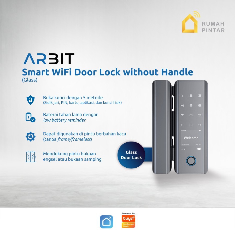 Jual ARBIT Smart Home WiFi Door Lock without Handle Fingerprint TUYA ...