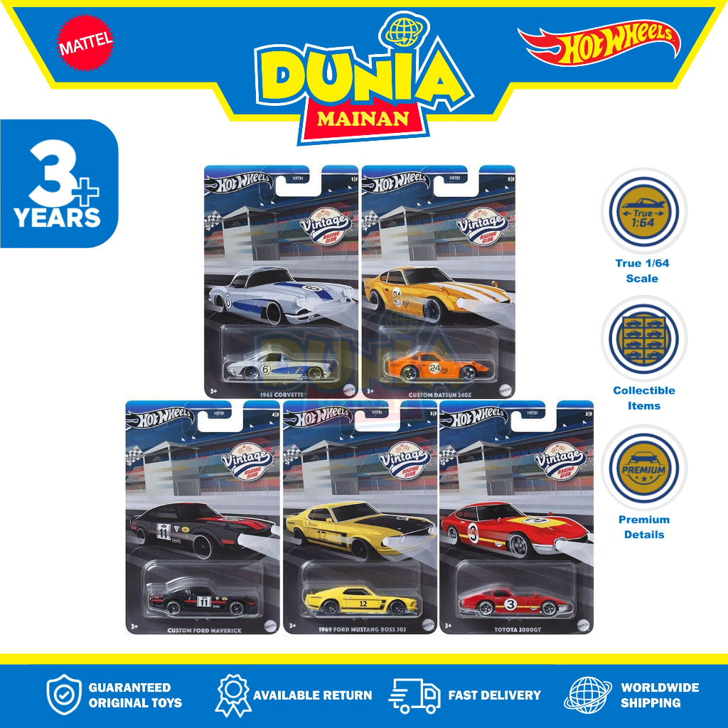 Hot Wheels 2024 Vintage Racing Club - Complete 5‑Pack Die‑Cast Vehicles