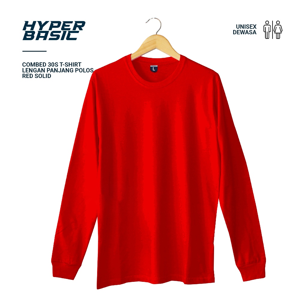 Jual Baju Kaos Polos Lengan Panjang Wanita Pria Warna Merah Cabe Red