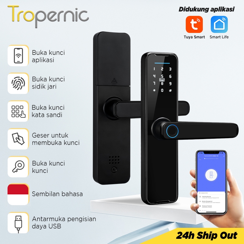 Jual 【Bahasa Indonesia】Tuya WiFi Smart Door Lock Kunci Pintu Rumah with Fingerprint Handle