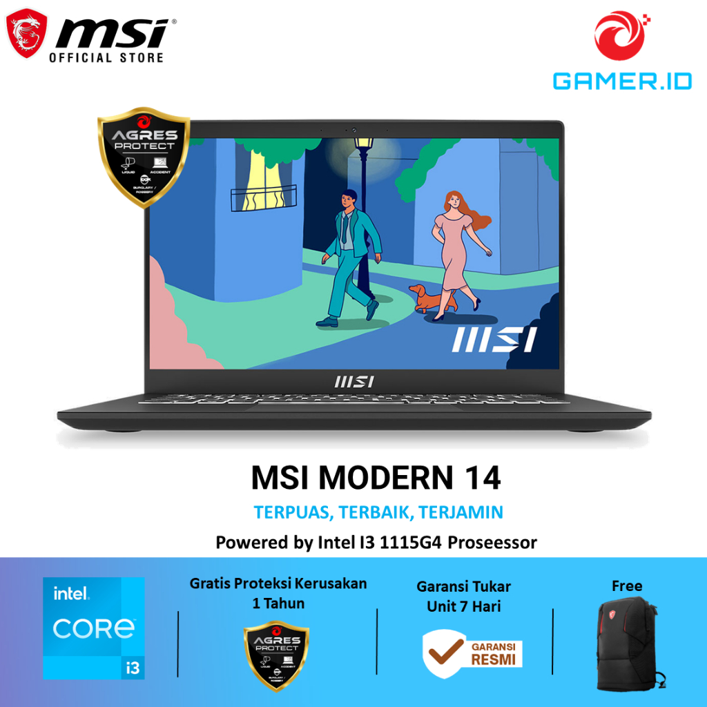 Jual MSI MODERN 14 INTEL I3 1115G4 RAM 8GB 512GB SSD WIN11 OHS 14