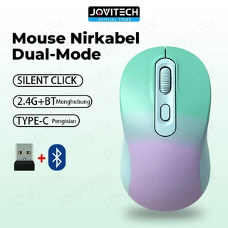 Jovitech Dual Mode Colorful Wireless Mouse Silent Click Bluetooth USB Receiver Optical Rechargeable 2.4G Type-C Support Laptop Tablet Komputer - MW02