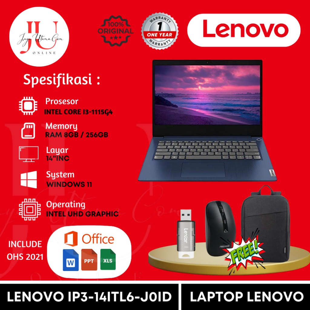 Jual Lenovo IdeaPad IP3 14ITL6 J0ID Abyss Blue i3 1115G4 Win11 OHS RAM ...