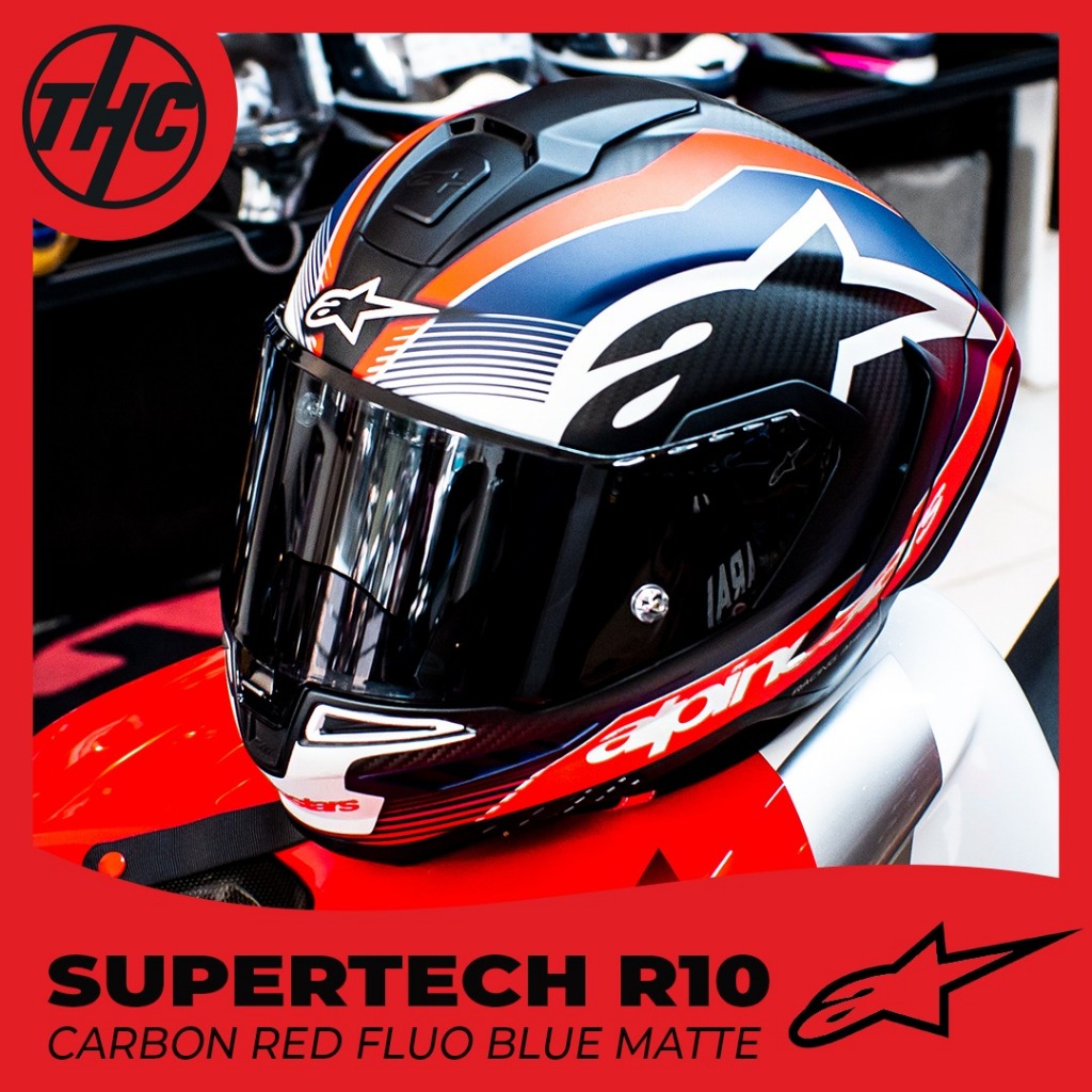 Jual HELM ALPINESTAR SUPERTECH R10 CARBON RED FLUO BLUE MATTE FULL FACE ...