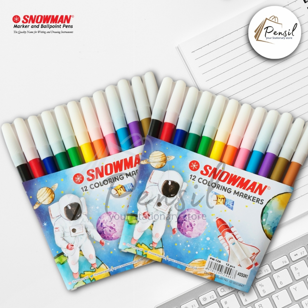 Jual Spidol Warna Warni Spidol SNOWMAN 12 Warna Coloring marker SNOWMAN ...