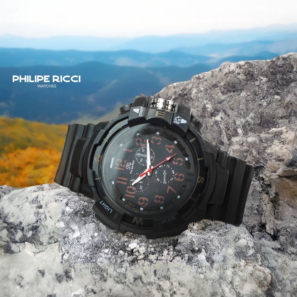 Jual PhiLipe Ricci Jam Tangan Pria Analog Quartz Karet Hitam Diameter ...
