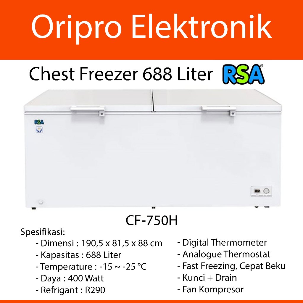 Jual Chest Freezer 700 Liter 688 Liter RSA Digital Thermometer CF-750H ...