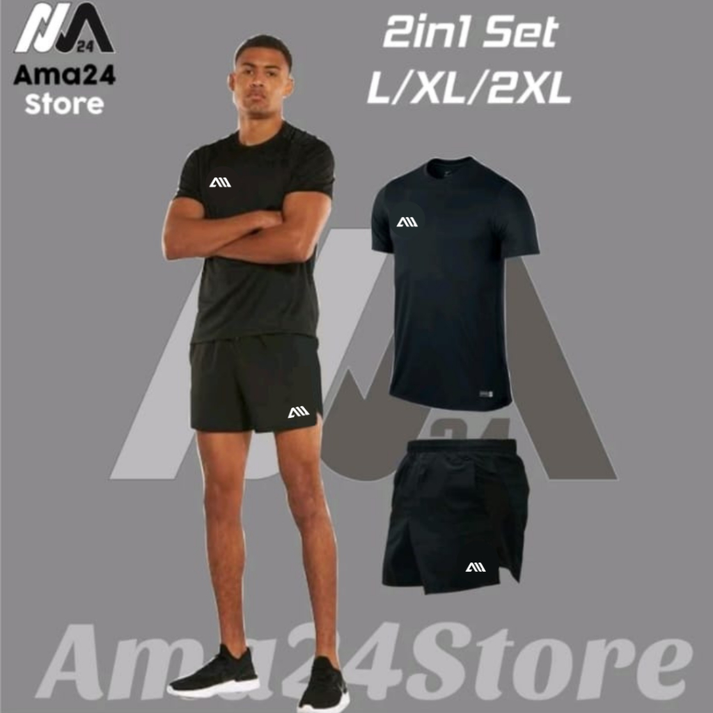 Jual AMA 2 In 1 Setelan Running Baju Jersey Celana Pendek Celana Lari ...