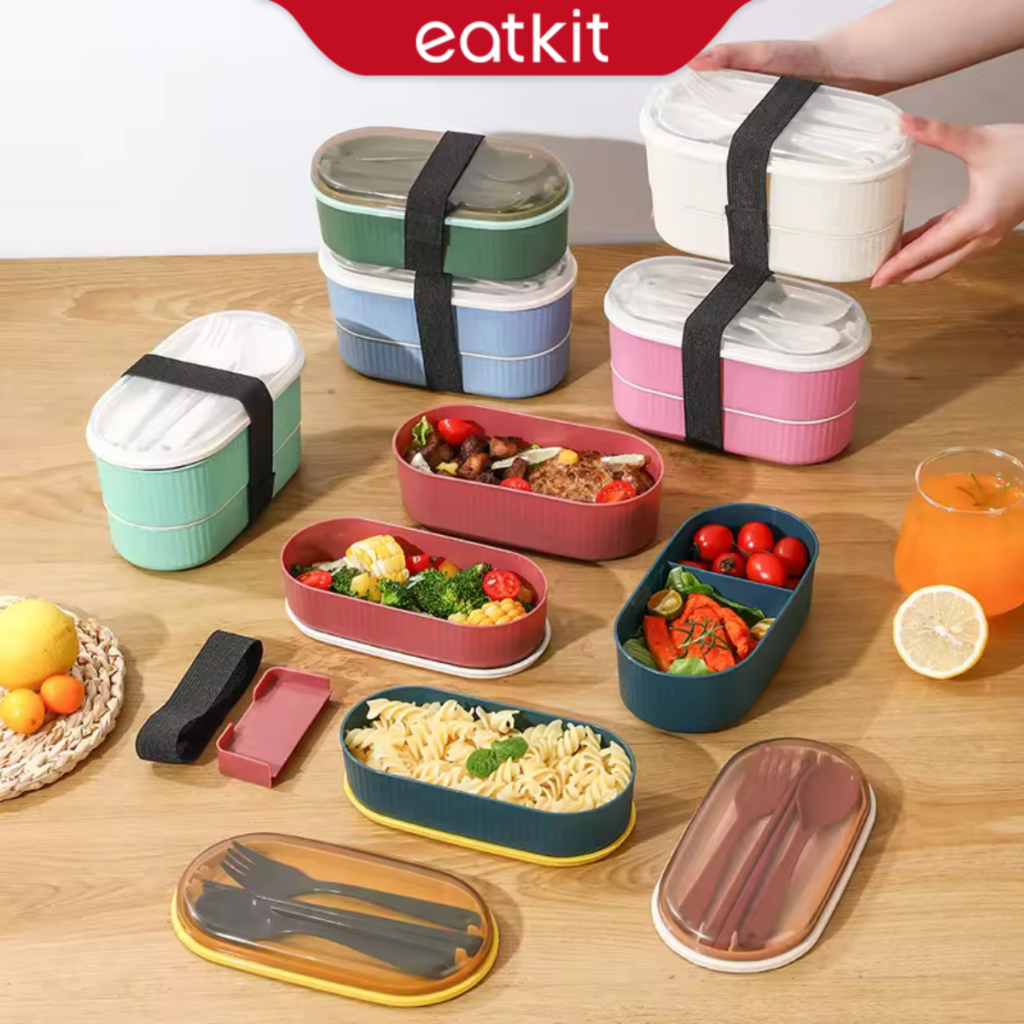 Jual Eatkit Kotak Makan Siang Transparan Ml Desain Dua Lapis Lunch Box Pemanas Microwave