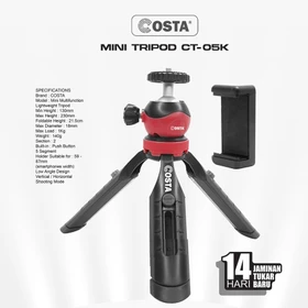 Tripod Costa CT 05k Stand Portabel With Ball Head Holder Handphone Camera
