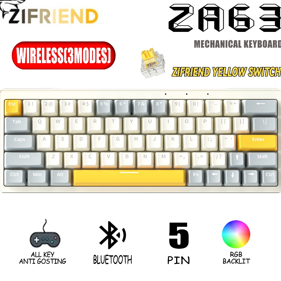 Jual Best Produk ZIFRIEND ZA63 Wireless Mechanical Keyboard 5Pin ...