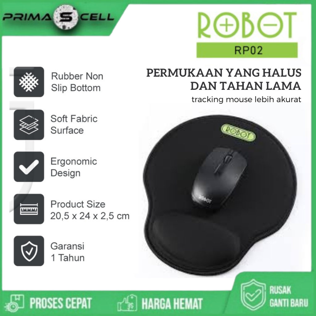 Jual Robot RP02 with Ergonomic Wrist Rest Mousepad PC / Laptop Black ...