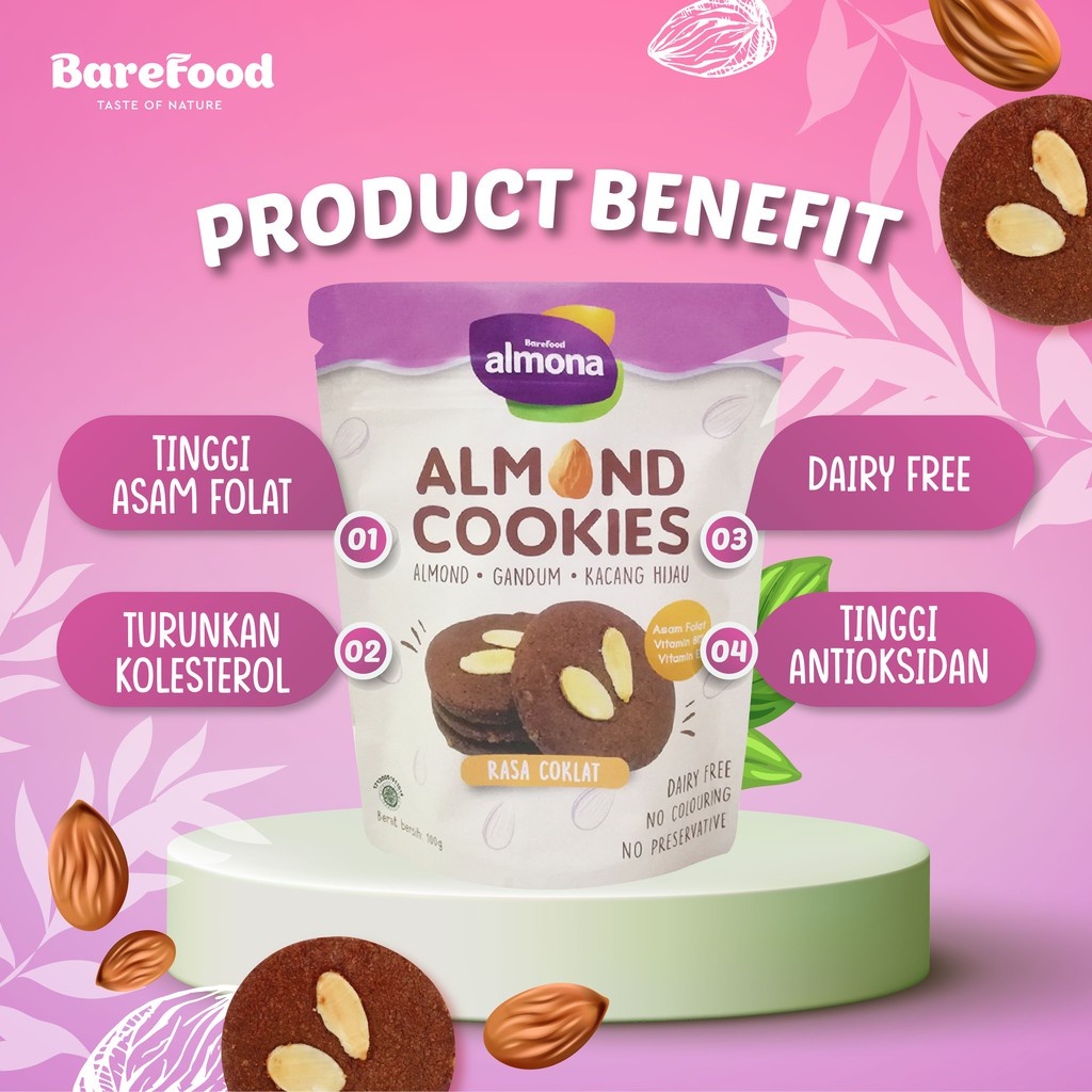 Jual BAREFOOD ALMONA Almond Cookies Original Cookies & Cream 90gr ...