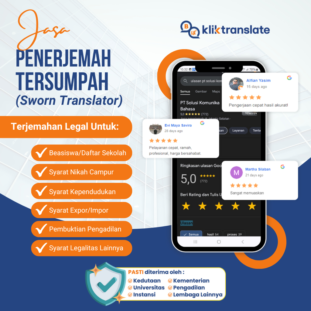 Jual PENERJEMAH TERSUMPAH / SWORN TRANSLATOR BAHASA INDONESIA >
