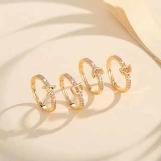 Lanme Jewelry Cincin Baja Titanium Kristal Wanita Dewasa Desain Huruf Nama Aksesori Wanita Berlapis Emas Dapat Disesuaikan LM468