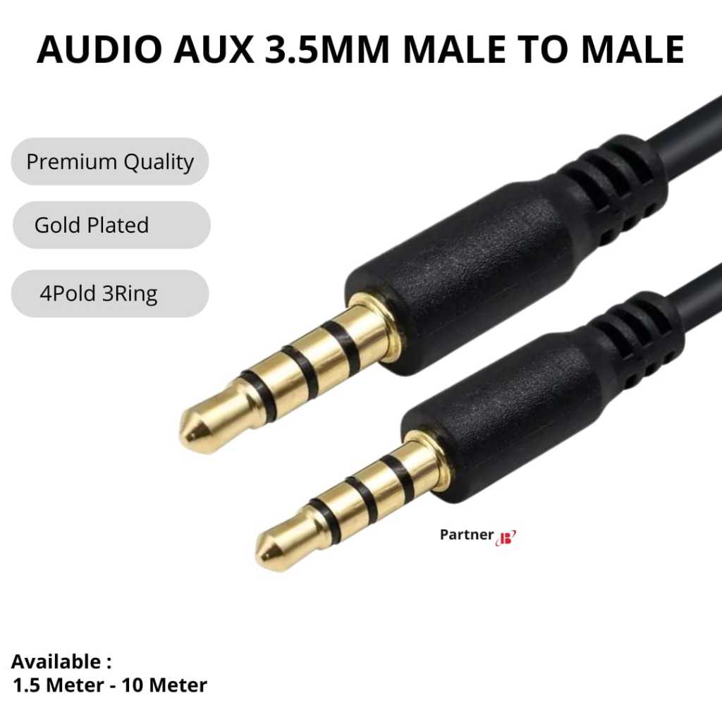 Jual Kabel Aux Audio Trrs Mm To Mm Pole Male To Male Stereo