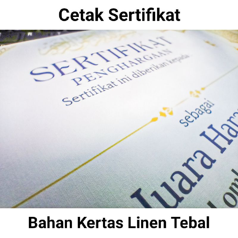 Jual Cetak Sertifikat A4 Bahan Linen Tebal 260 Gsm Sertifikat Piagam