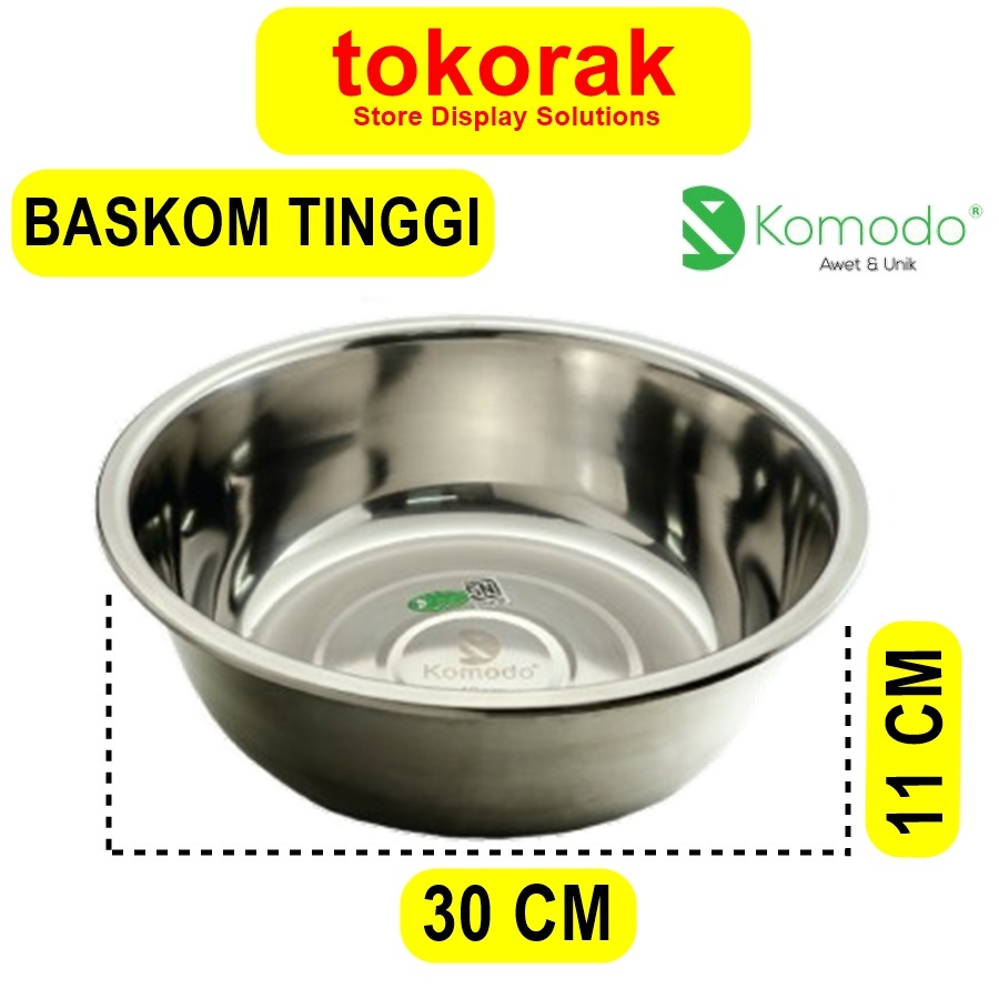 Jual BASKOM STAINLESS STEEL TINGGI KOMODO 30 CM BASKOM MIXING BOWL 30CM ...