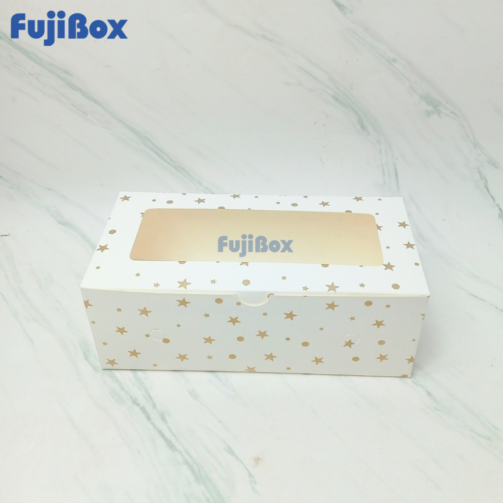 Jual (10 Pcs) Fuji Box Dus Kotak Kue Ivory Motif Polkadot Bintang Emas ...