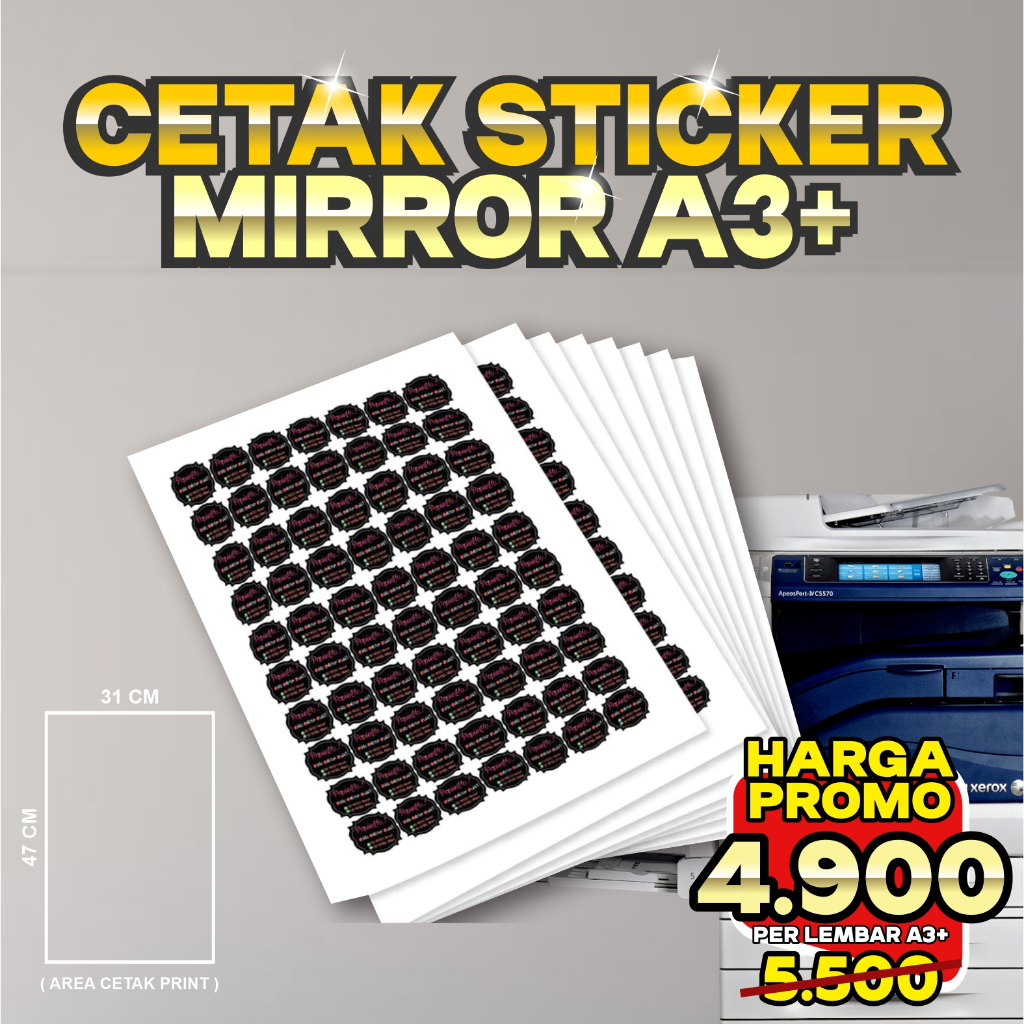 Jual cetak sticker a3+ / sticker mirror / sticker chromo / sticker ...