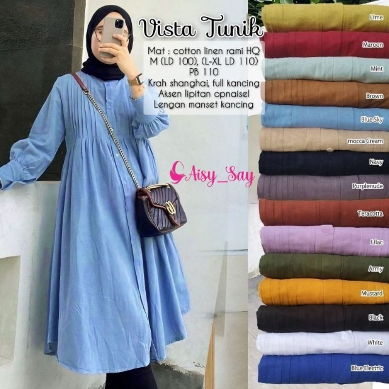Jual Vista Long Tunik Korean Style Bahan Linen Premium By Aisysay-Tunik ...