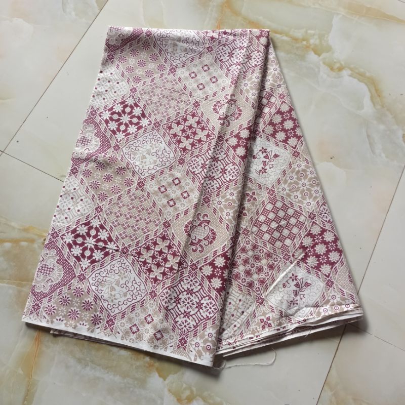 Jual kain bahan batik teteron rayon motif Seno bunga soft dasar krem ...