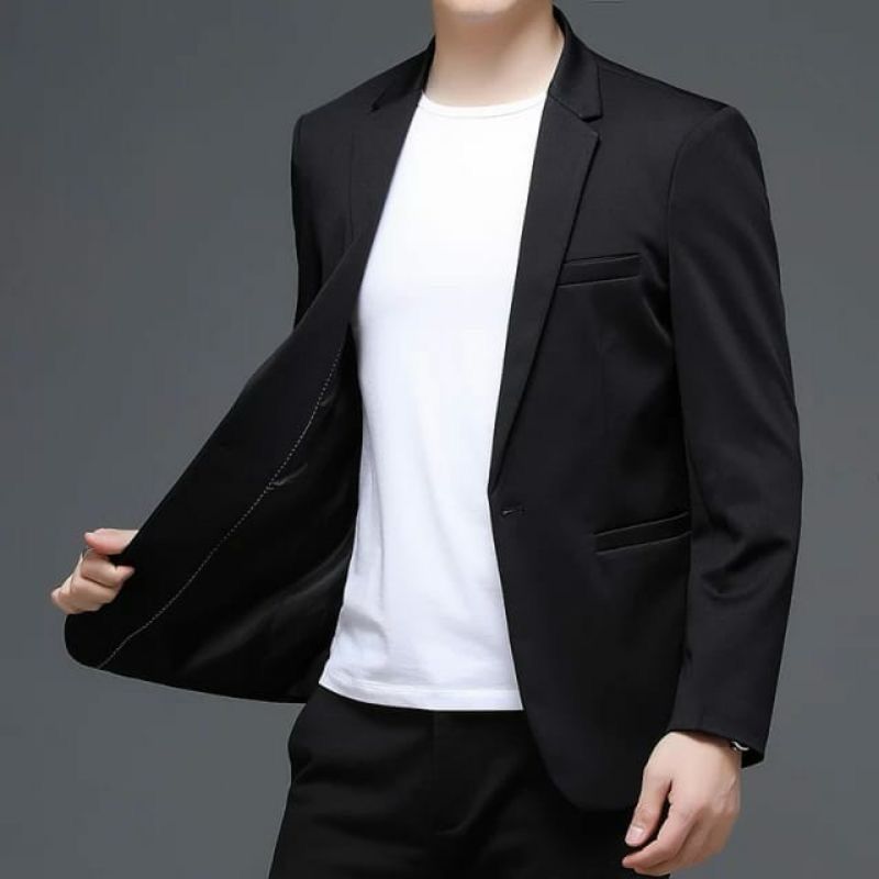 Jual Jas Pria Formal Hitam Korean Jas Kantor Blazer Pria Casual Kain Panjang Slim Kantor Keren