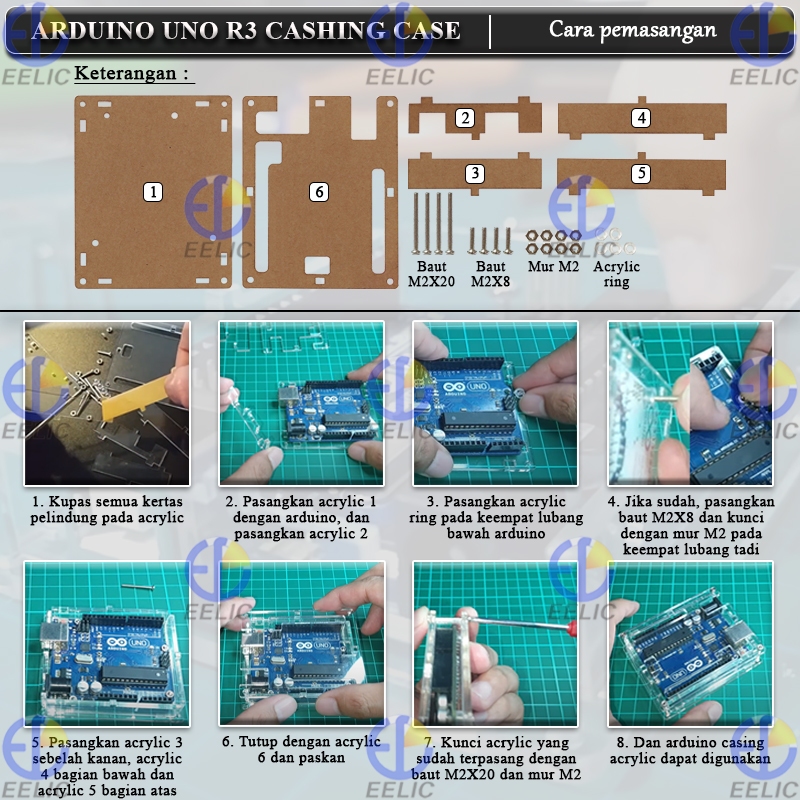Jual EELIC ACC-UNOR3KOTAK Arduino Uno R3 Acrylic Case Casing Acrylic ...