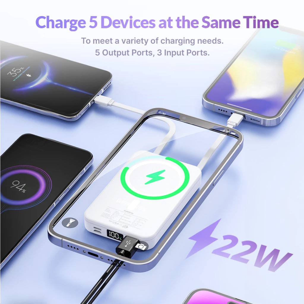 UNEED MagBox B6 Powerbank Wireless Built in Cable 10.000mAH 22.5W Dual Port PD QC - UPB558