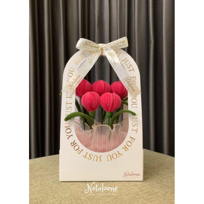 Jual Notaloone Tulip Handle Box Flower Bouquet Bunga Tulip Kawat Bulu