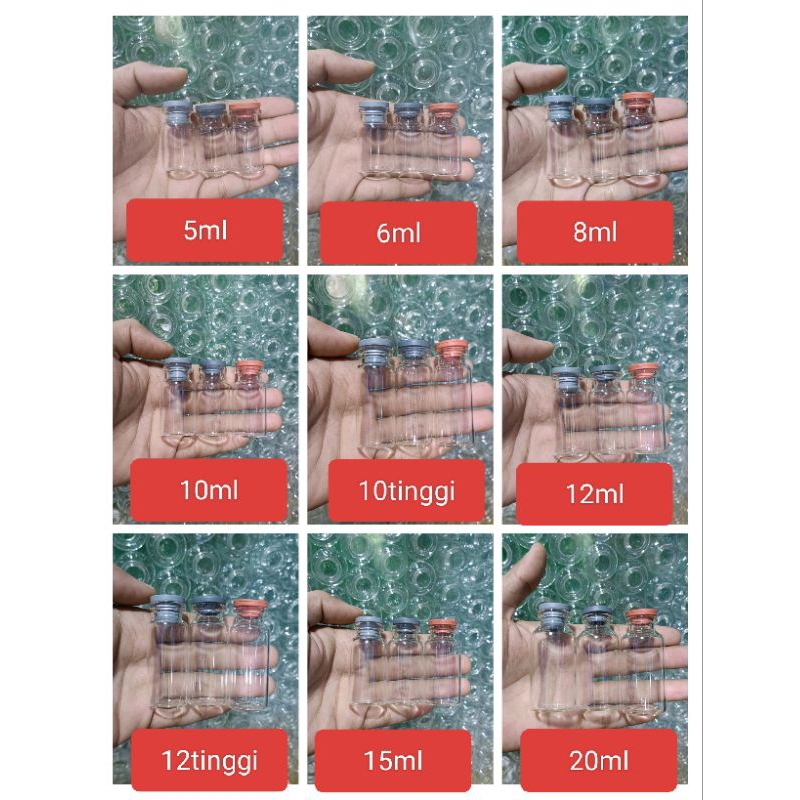 Jual Botol vial kaca 5ml, 8ml, 10ml, 12ml, 15ml, 20ml kaca tutup karet ...