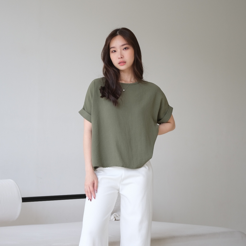 Jual SAGI - Savina Korean Loose Blouse | Atasan Kaos Rapi Casual Formal ...