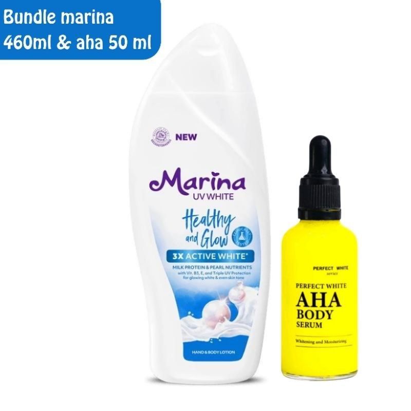 Jual MARINA UV WHITE HEALTHY AND GLOW BODY LOTION + PERFECT WHITE AHA ...
