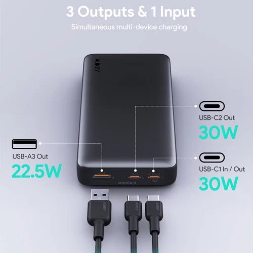 AUKEY Powerbank 20000mah PB-Y42 USB C 30W PD 3.0 Slim