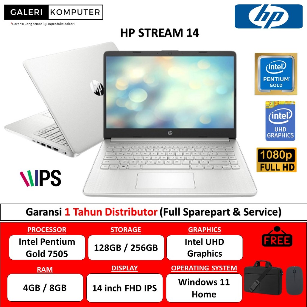 Jual LAPTOP HP STREAM 14 INTEL PENTIUM GOLD 7505 4GB 128GB FHD IPS ...