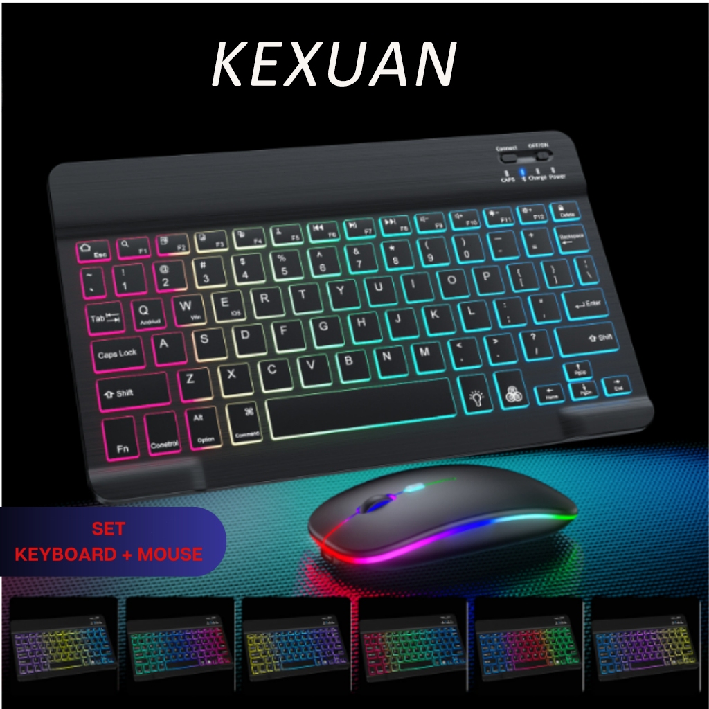Jual 10 Inch Backlit Wireless Keyboard And Mouse LED Color Bluetooth