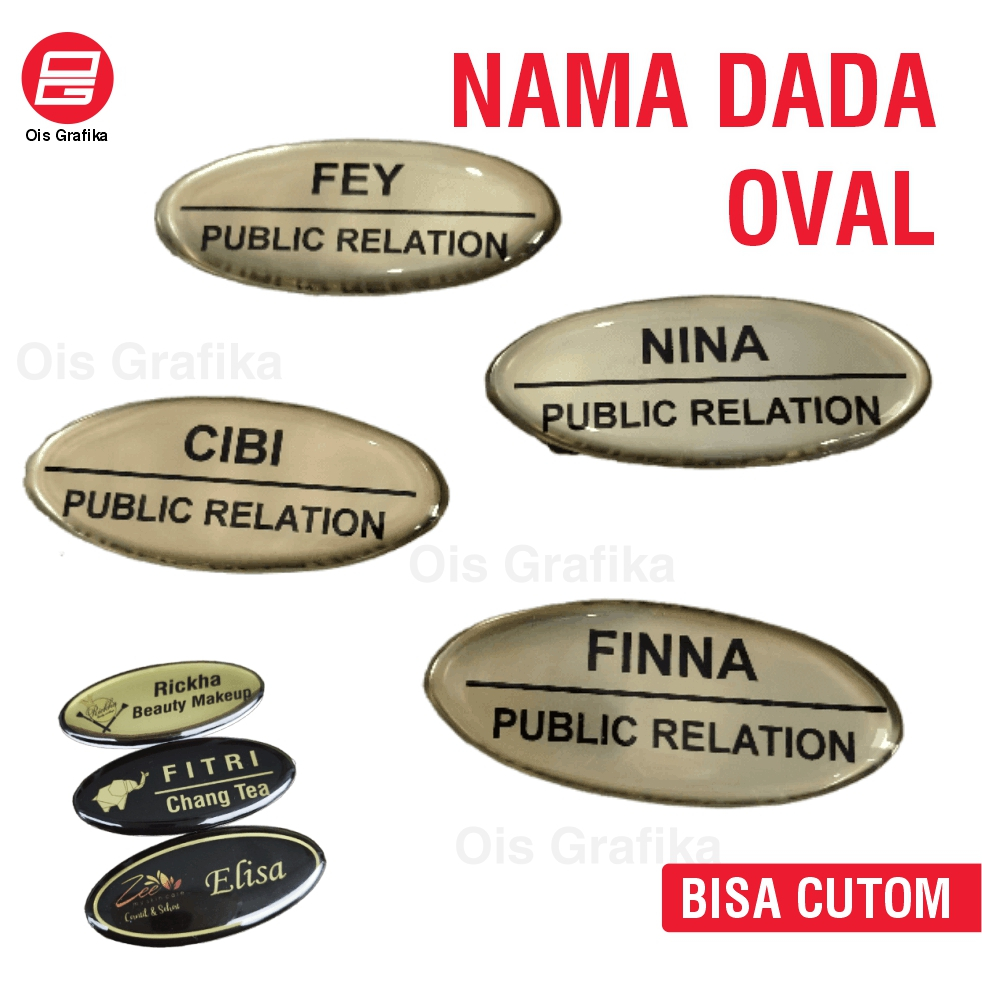 Jual Name Tag Oval Custom Nama Logo Jabatan Papan Nama Dada Warna Bebas ...
