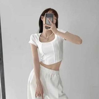 Jual Blouse Korea - Lucia Crop Top Baju Atasan Garis Dua Crop Top Short ...