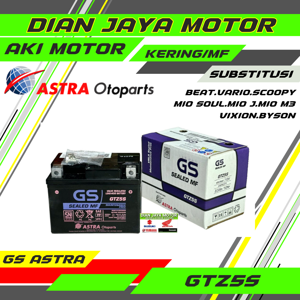 (GS ASTRA) Aki GTZ5S Honda Beat 3,5 Amper Scoopy Spacy Vario 110 Mio J Mio GT Soul GT