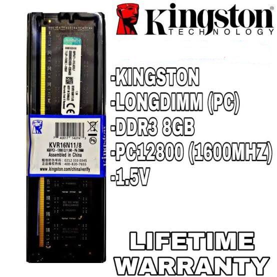 MEMORY PC DDR3 KINGSTON 8GB PC12800 1600MHZ GARANSI LIFETIME