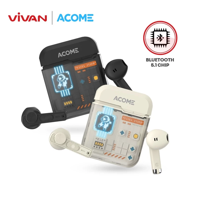 VIVAN X ACOME TWS AT06 Headset Earphone Bluetooth 5.3 Transparent Low Latency 60ms Inpods AT06 - Garansi Resmi 1 Tahun
